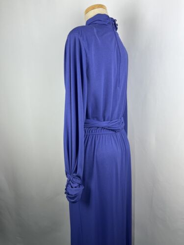 Authentic 1970s Maxi blue dress with beading and buttoned cuffs uk12