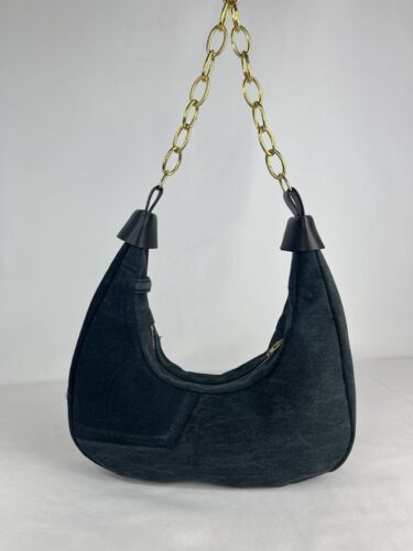 Halfmoon denim bag with chain handle made in UK