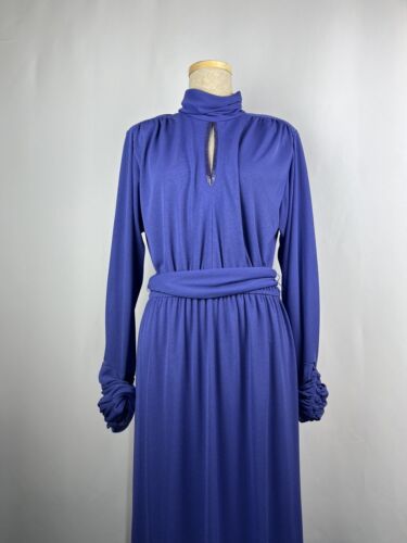 Authentic 1970s Maxi blue dress with beading and buttoned cuffs uk12