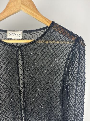 Stenay Glass beaded black sheer top Size S