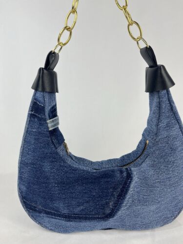 Halfmoon denim bag with chain handle made in UK