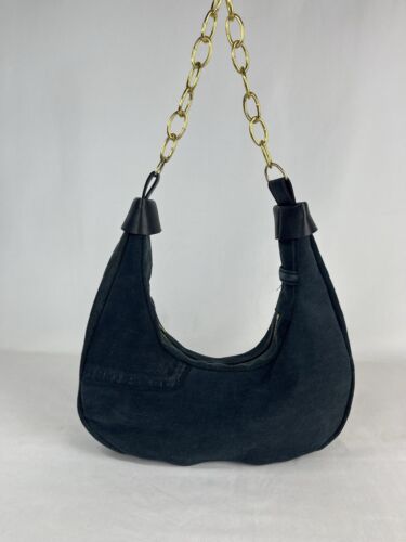 Halfmoon denim bag with chain handle made in UK