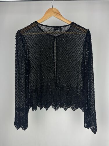 Stenay Glass beaded black sheer top Size S