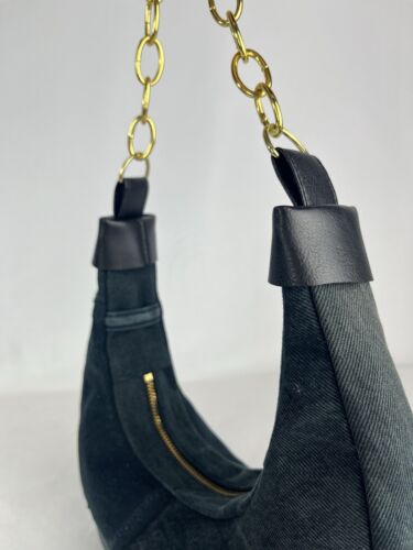 Halfmoon denim bag with chain handle made in UK