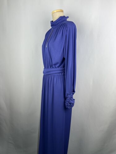 Authentic 1970s Maxi blue dress with beading and buttoned cuffs uk12