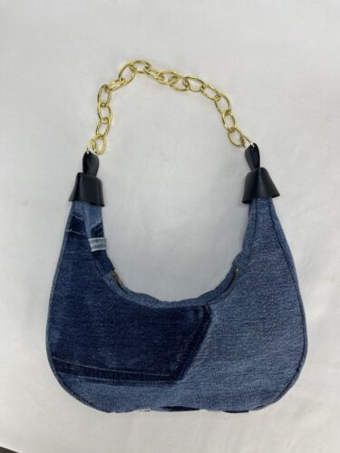 Halfmoon denim bag with chain handle made in UK