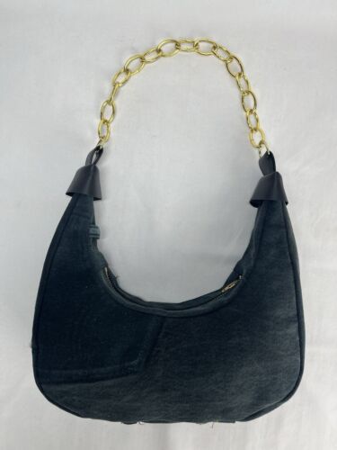 Halfmoon denim bag with chain handle made in UK