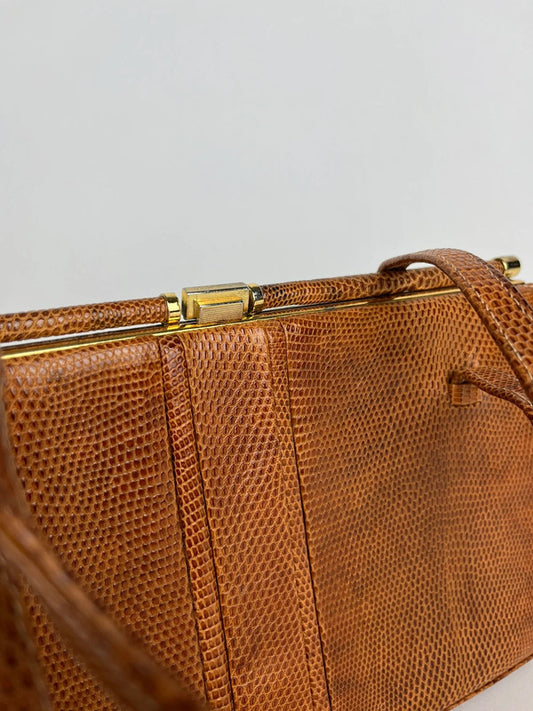 Lizard skin vintage handbag with gold clasp