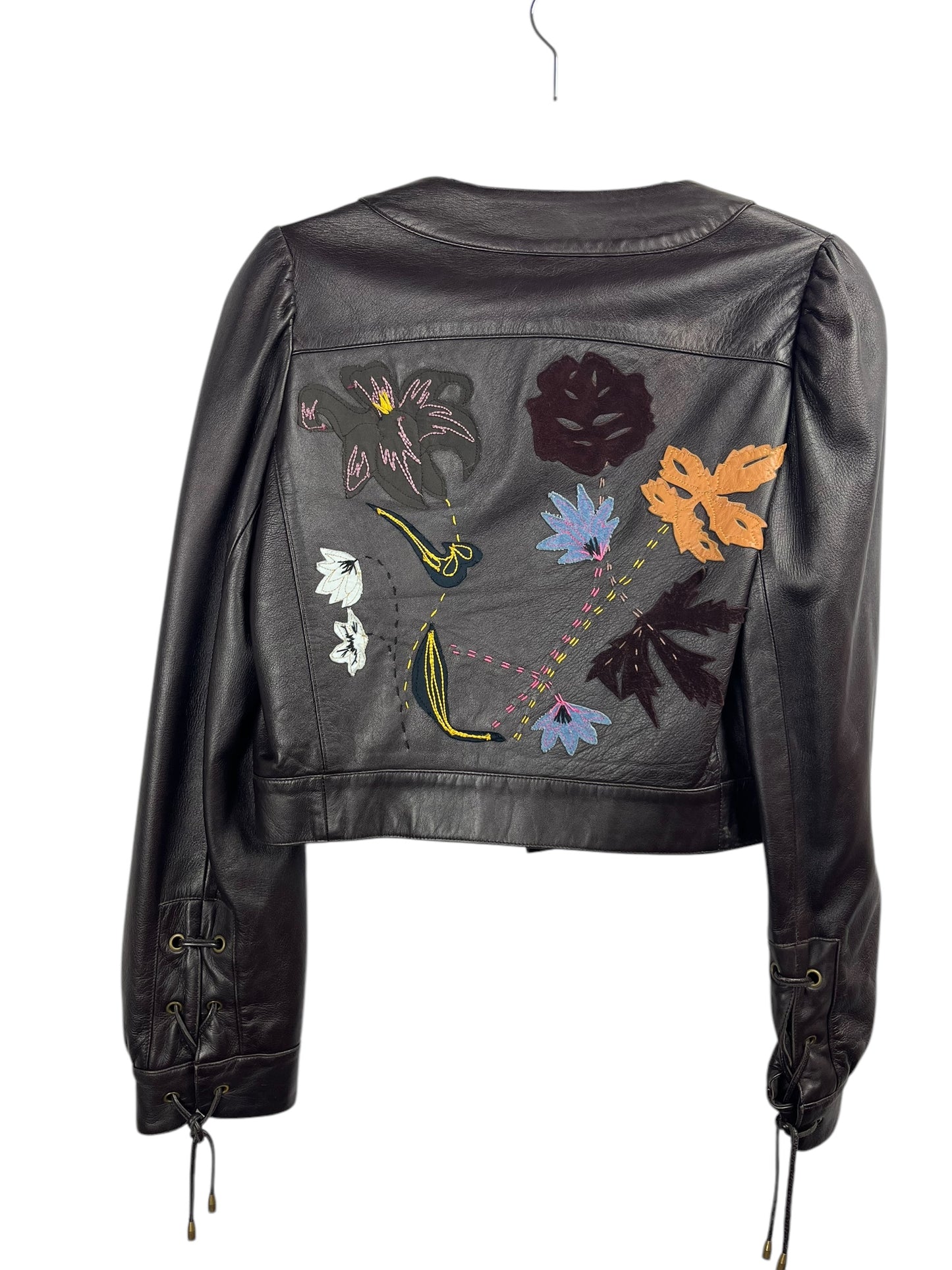 Mulberry leather jacket with embroidery UK12