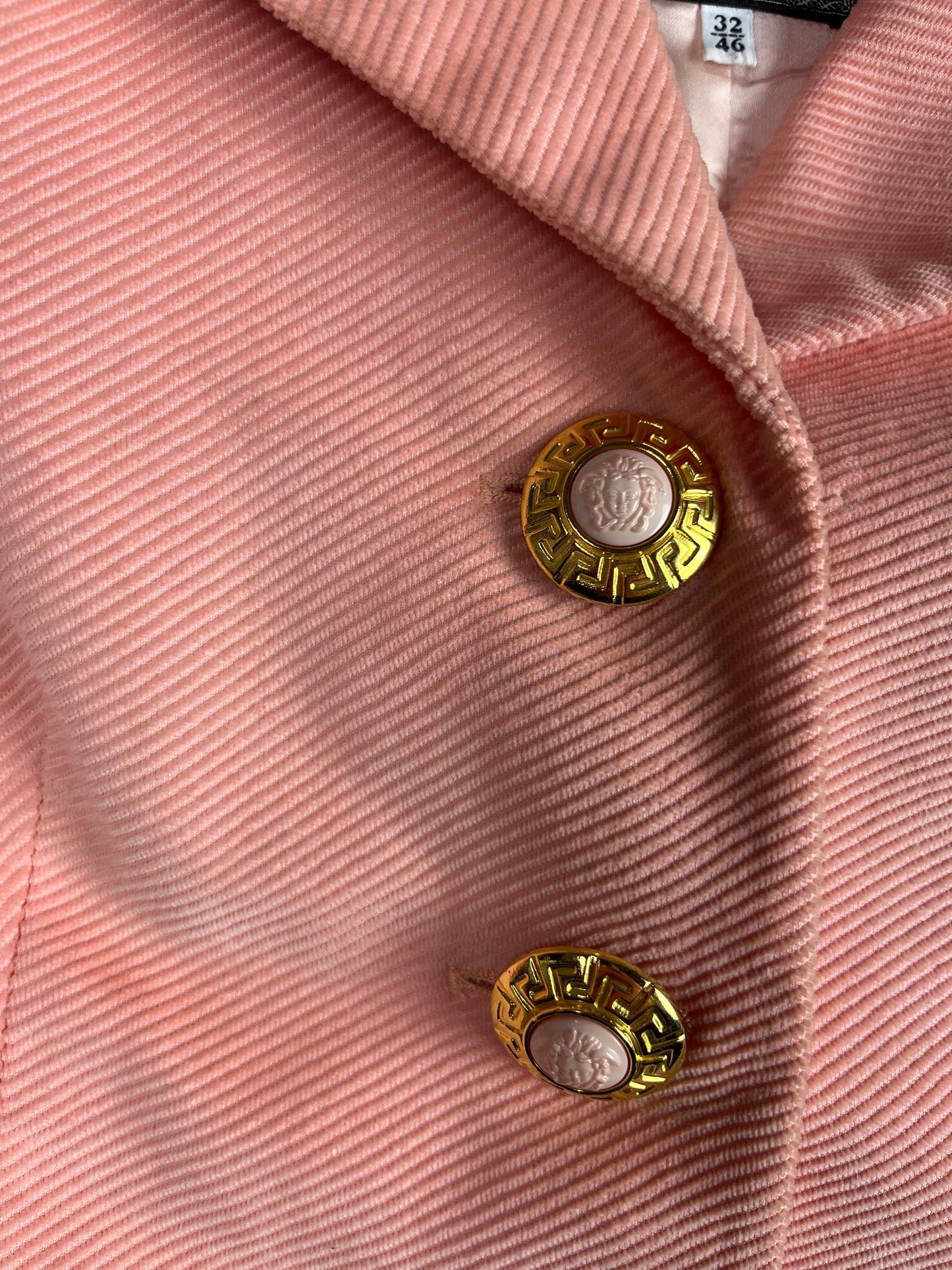 1970s Versace Jeans Couture peach blazer with gold mettalic buttons