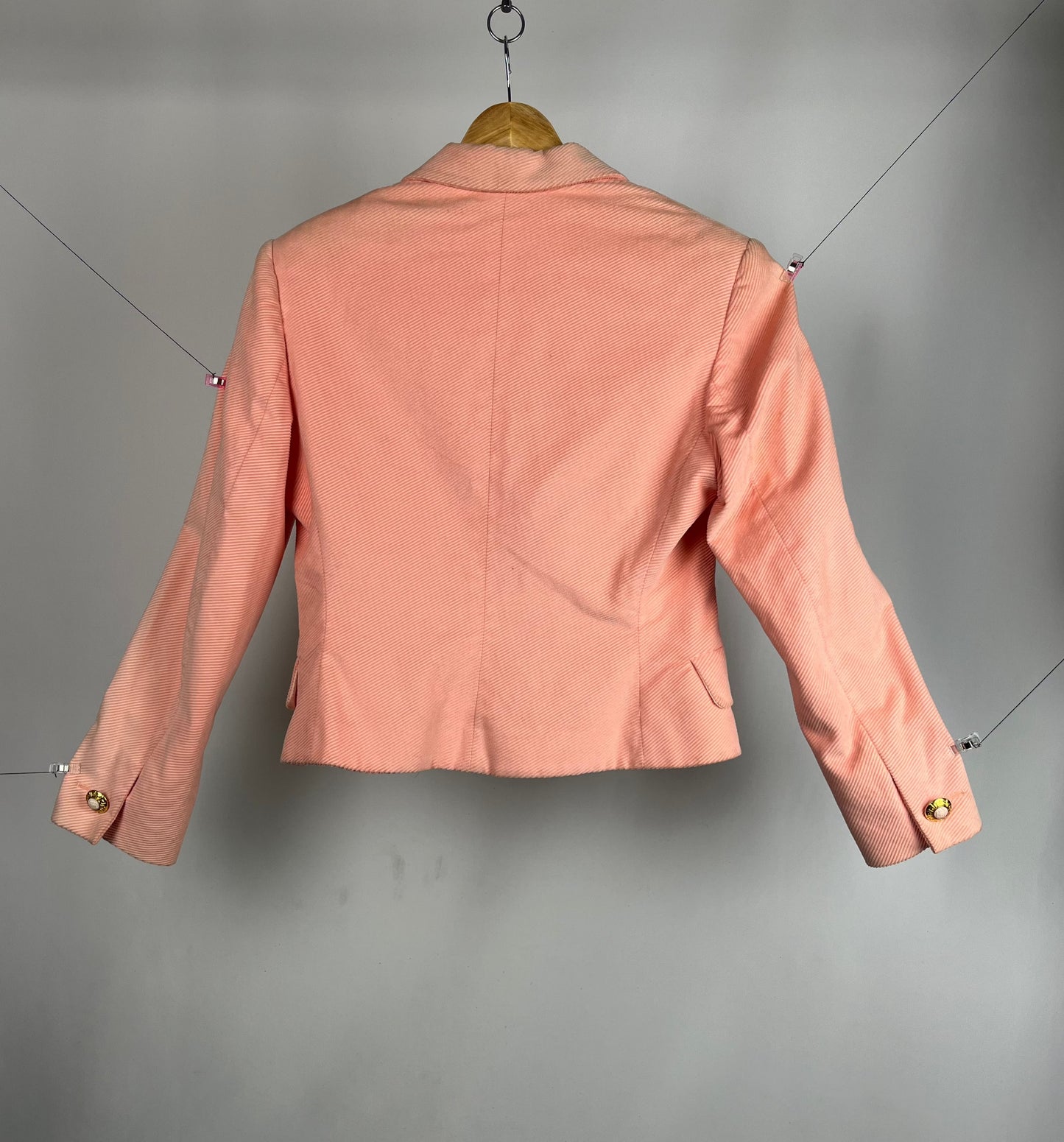 1970s Versace Jeans Couture peach blazer with gold mettalic buttons