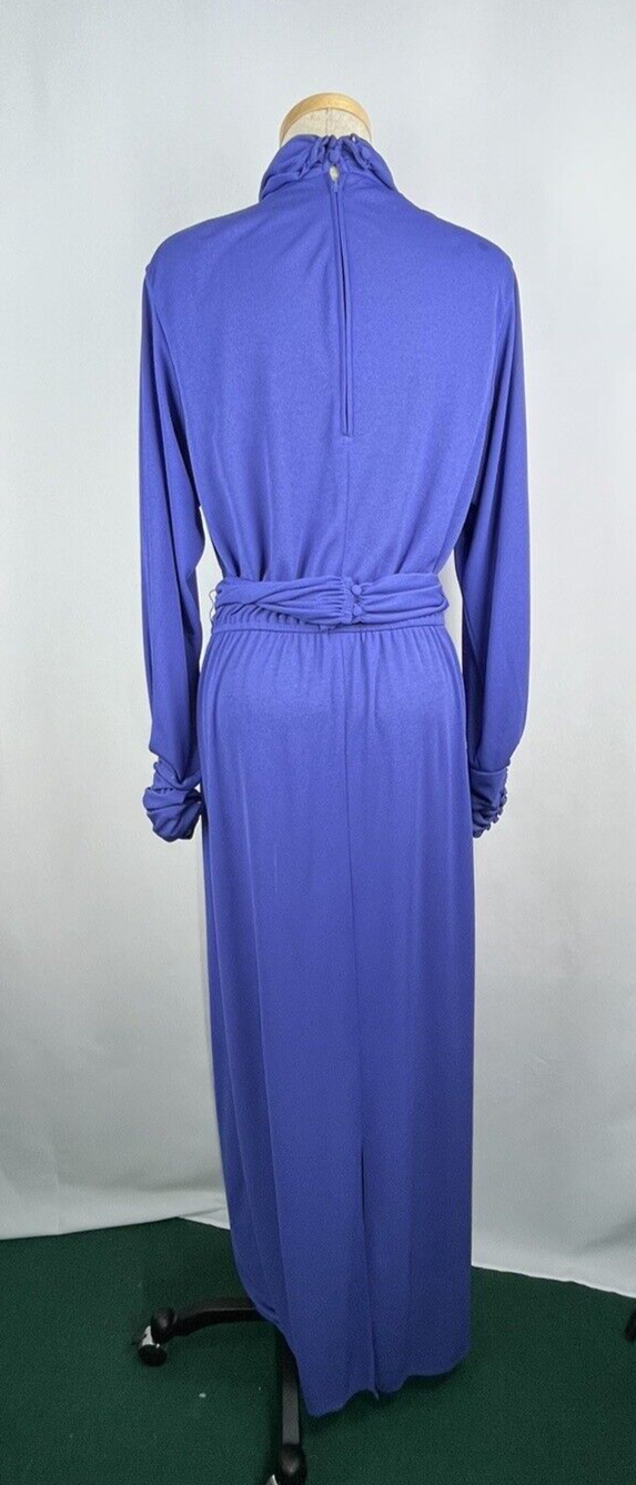 Authentic 1970s Maxi blue dress with beading and buttoned cuffs uk12