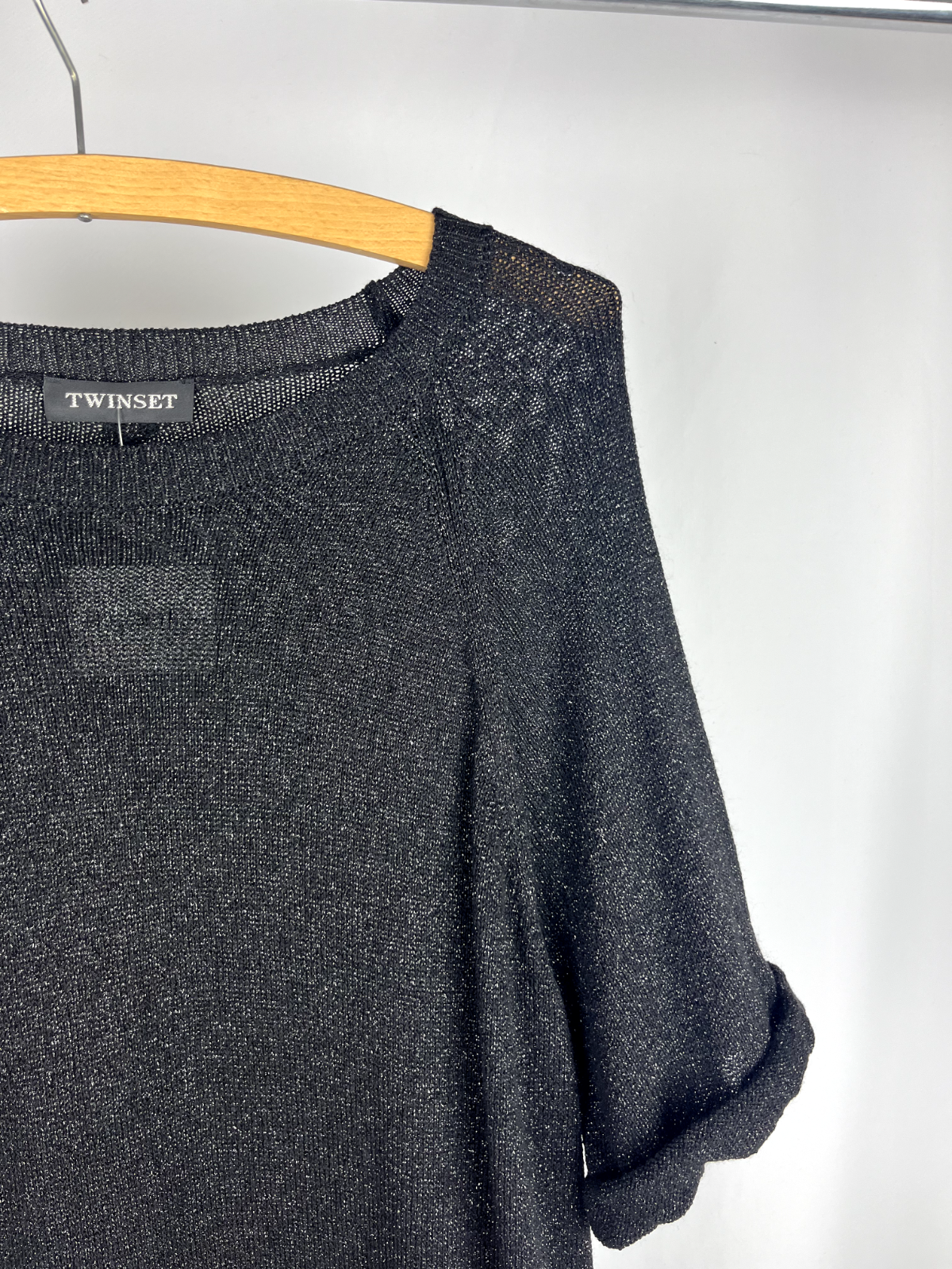 Twinset black top with metalic thread Size XL