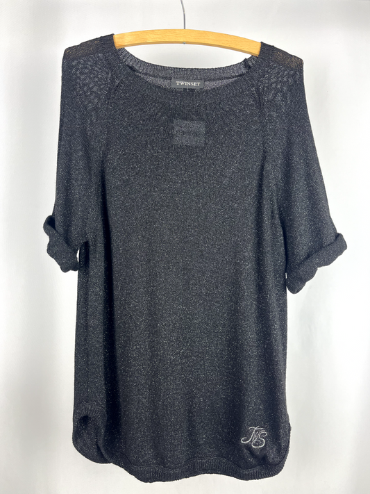 Twinset black top with metalic thread Size XL